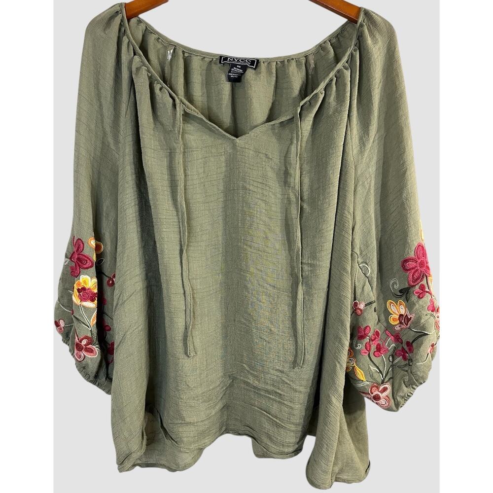 Embroidered Olive Green Blouse